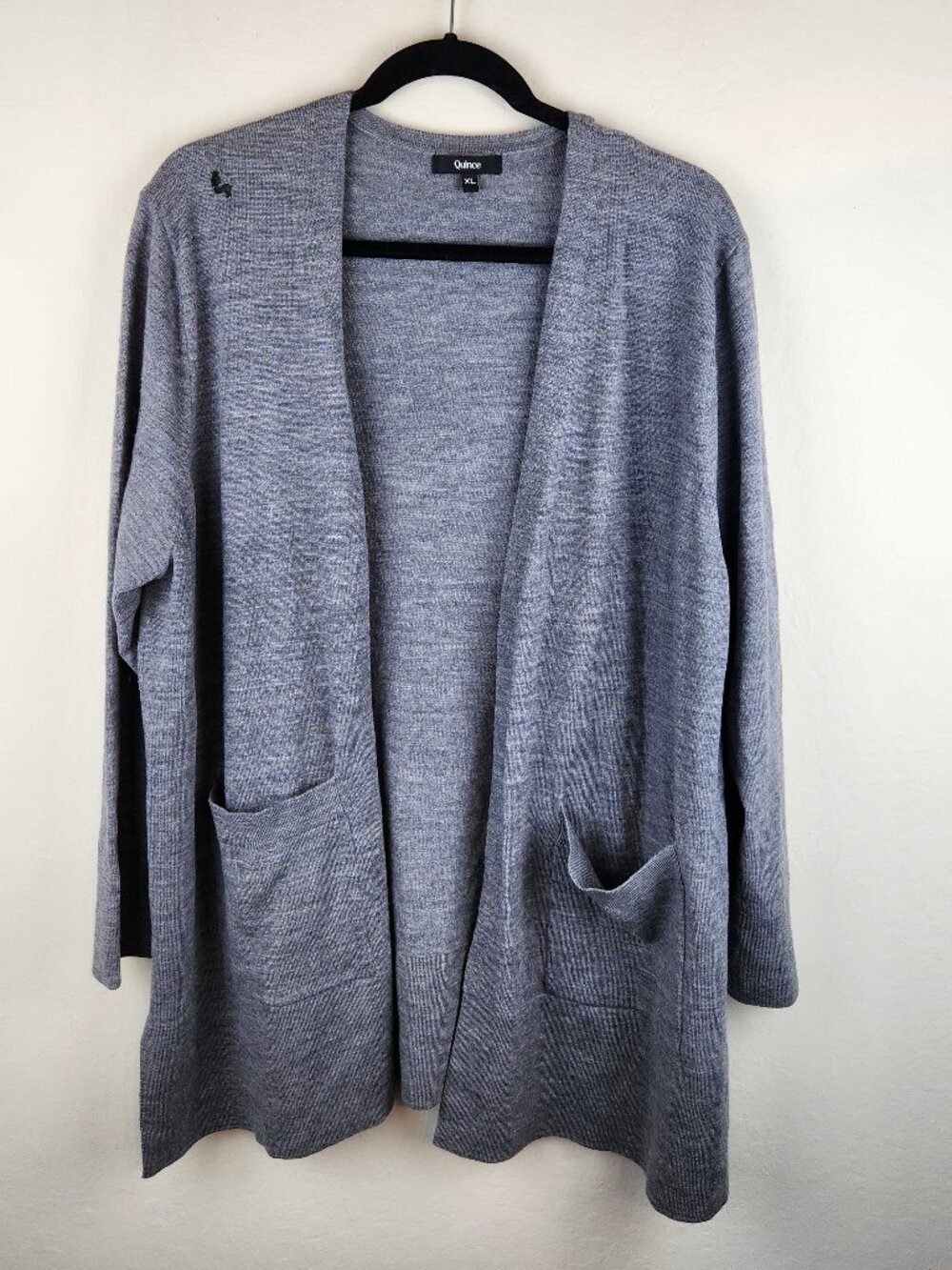 Quince 100% Merino Wool Lightweight Open Front Pockets Cardigan XL *FLAW*